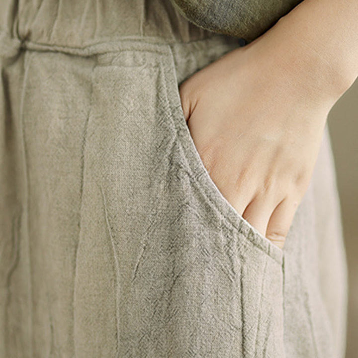 Buddha Stones Plain Color Wrinkled Design Elastic Waistband Cotton Linen Women's Pants With Pockets - image 13
