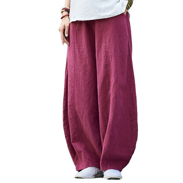 Buddha Stones Casual Plain Color Elastic Waistband Fleece Lined Cotton Ramie Women's Pants With Pockets - image 19
