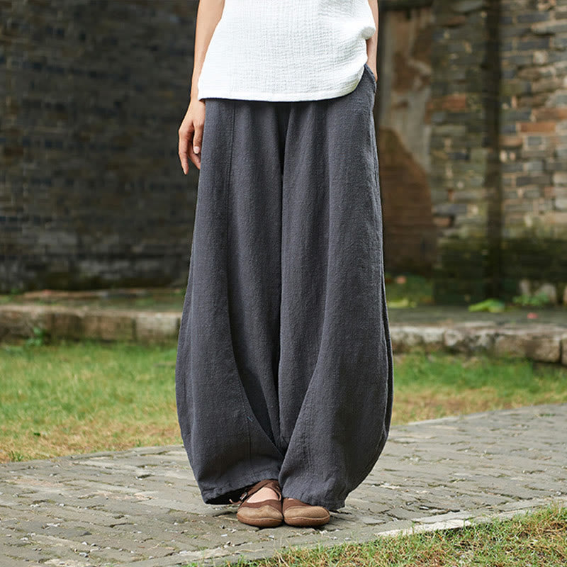 Buddha Stones Casual Plain Color Elastic Waistband Fleece Lined Cotton Ramie Women's Pants With Pockets - DimGray - US4，UK/AU8，EU36 (L) - image 40