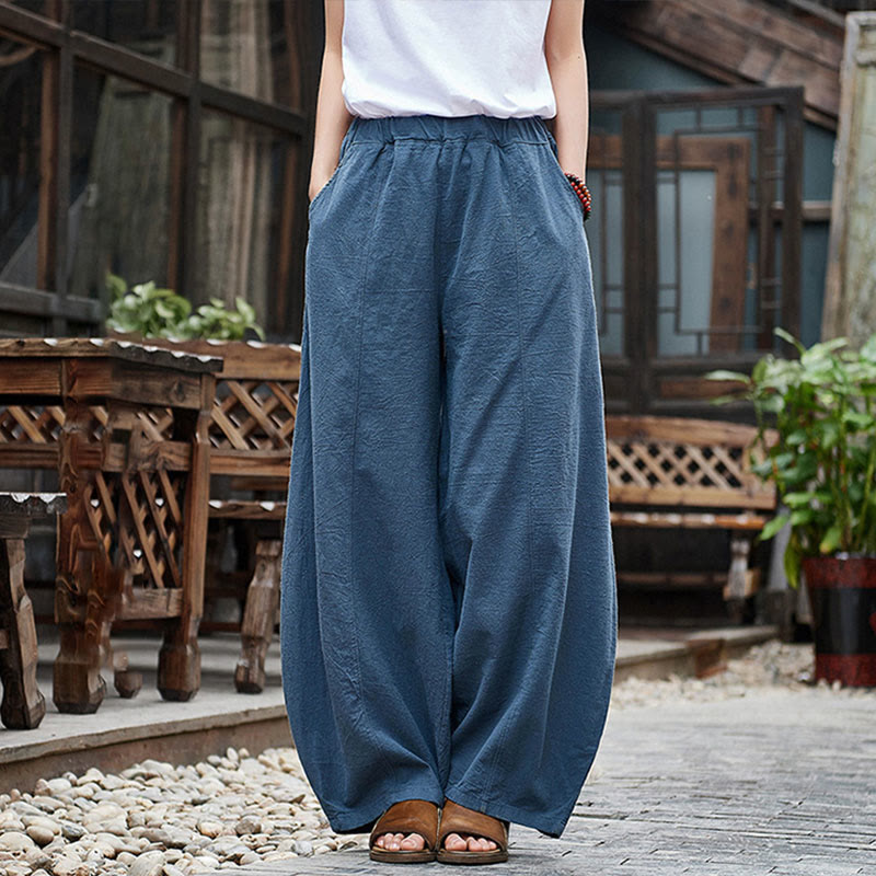 Buddha Stones Casual Plain Color Elastic Waistband Fleece Lined Cotton Ramie Women's Pants With Pockets - SteelBlue - US4，UK/AU8，EU36 (L) - image 28