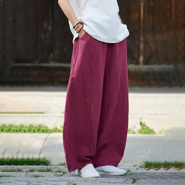 Buddha Stones Casual Plain Color Elastic Waistband Fleece Lined Cotton Ramie Women's Pants With Pockets - image 14