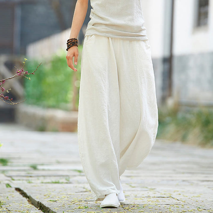 Buddha Stones Casual Plain Color Elastic Waistband Fleece Lined Cotton Ramie Women's Pants With Pockets - image 23