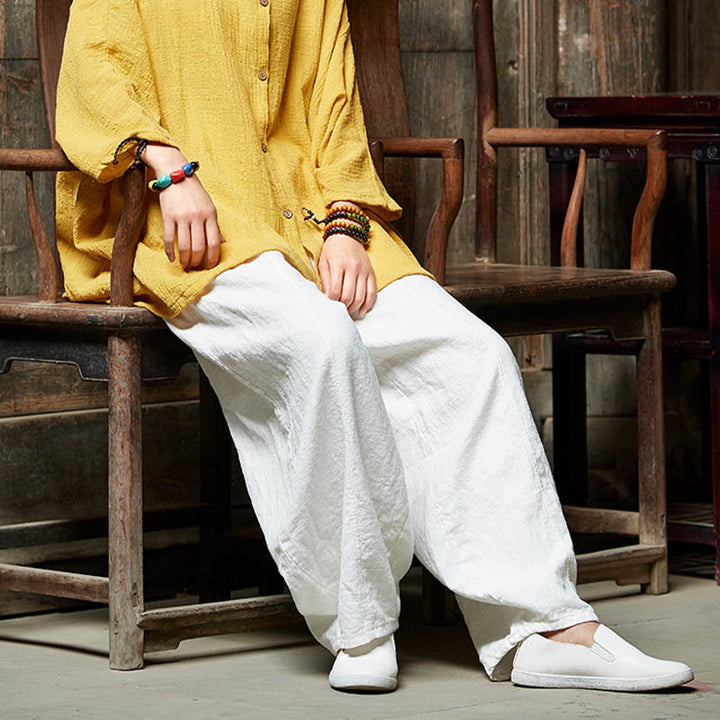 Buddha Stones Casual Plain Color Elastic Waistband Fleece Lined Cotton Ramie Women's Pants With Pockets - image 26
