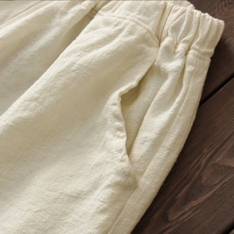 Buddha Stones Casual Plain Color Elastic Waistband Fleece Lined Cotton Ramie Women's Pants With Pockets - image 9