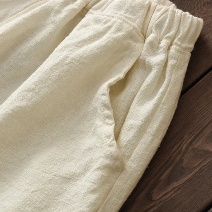 Buddha Stones Casual Plain Color Elastic Waistband Fleece Lined Cotton Ramie Women's Pants With Pockets - image 9