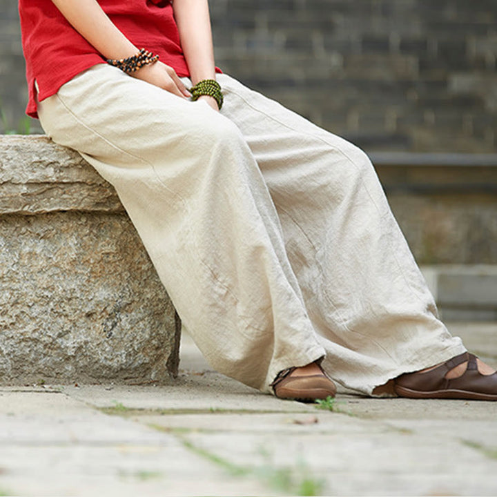 Buddha Stones Casual Plain Color Elastic Waistband Fleece Lined Cotton Ramie Women's Pants With Pockets - image 4