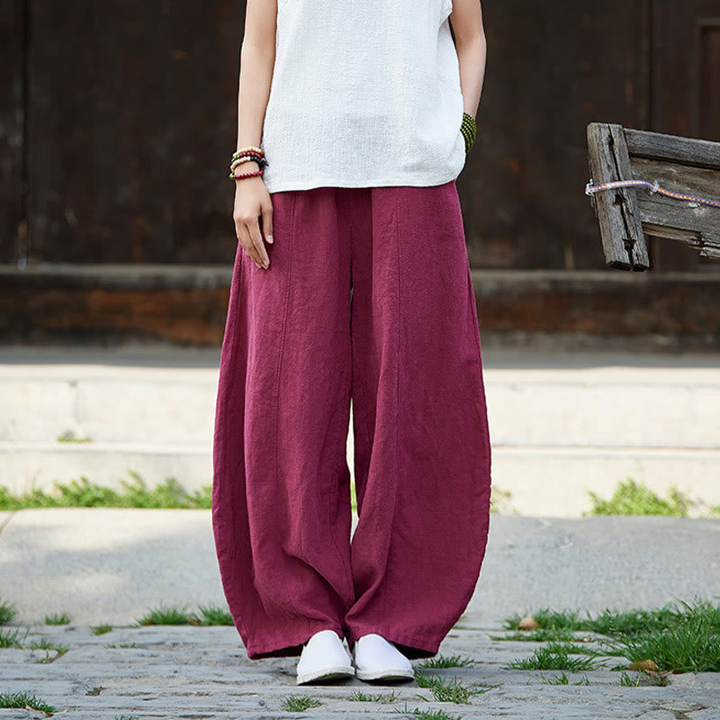 Buddha Stones Casual Plain Color Elastic Waistband Fleece Lined Cotton Ramie Women's Pants With Pockets - image 13