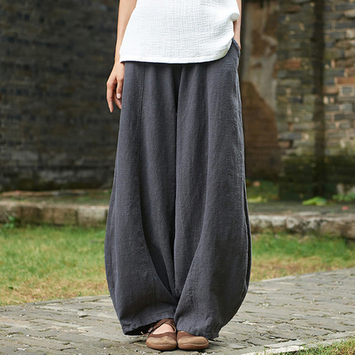 Buddha Stones Casual Plain Color Elastic Waistband Fleece Lined Cotton Ramie Women's Pants With Pockets - image 41