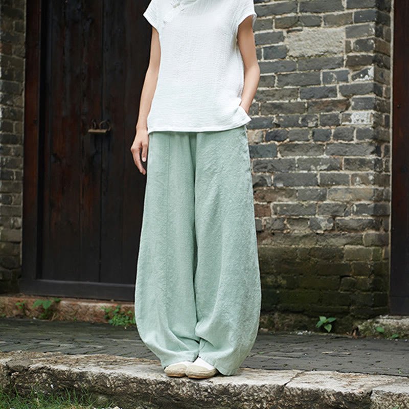 Buddha Stones Casual Plain Color Elastic Waistband Fleece Lined Cotton Ramie Women's Pants With Pockets - image 37