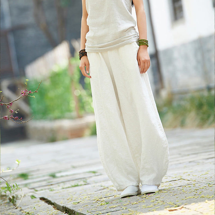 Buddha Stones Casual Plain Color Elastic Waistband Fleece Lined Cotton Ramie Women's Pants With Pockets - image 24