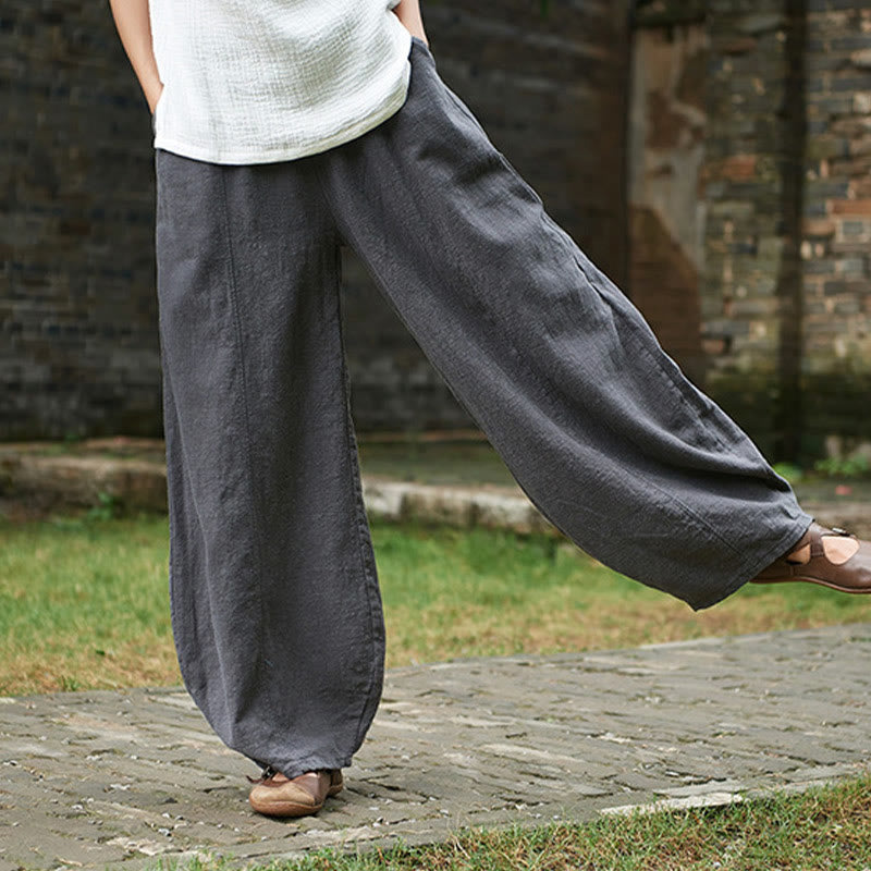Buddha Stones Casual Plain Color Elastic Waistband Fleece Lined Cotton Ramie Women's Pants With Pockets - image 43