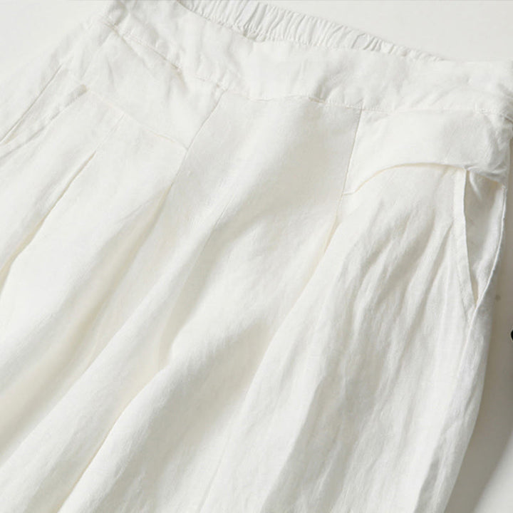 Buddha Stones Plain Color Cotton Linen High Waist Wide Leg Pants With Pockets - image 25
