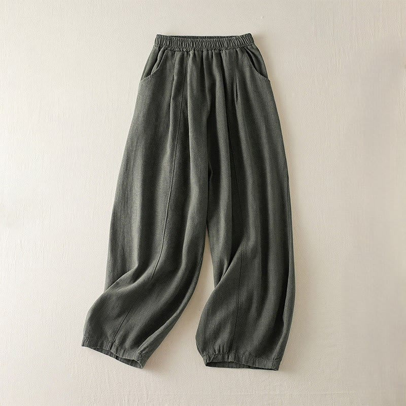 Buddha Stones Plain Color Cotton Linen Women's Pants With Pockets - DarkOliveGreen - US8-10，UK/AU12-14，EU40-42 (2XL) - image 0