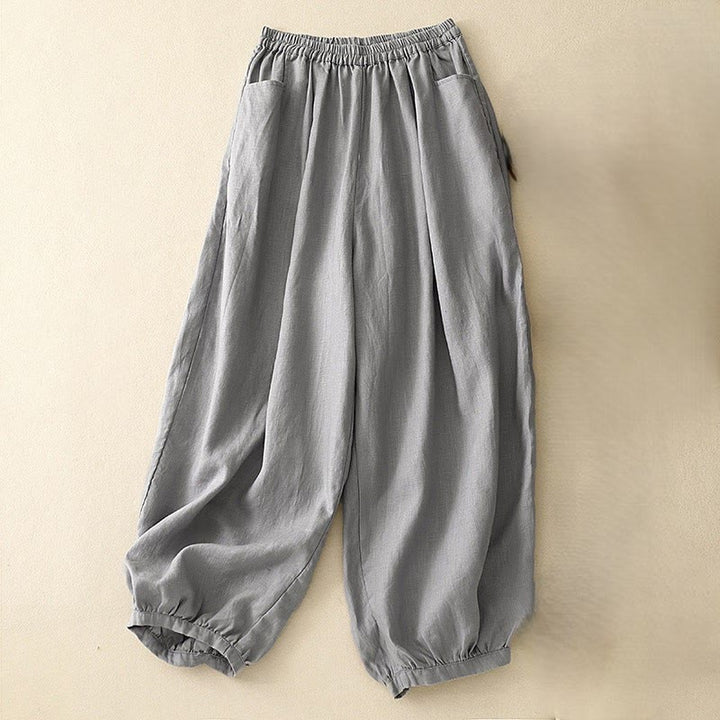 Buddha Stones Casual Plain Solid Color Linen Women's Pants With Pockets - SlateGray - US8-10，UK/AU12-14，EU40-42 (2XL) - image 18