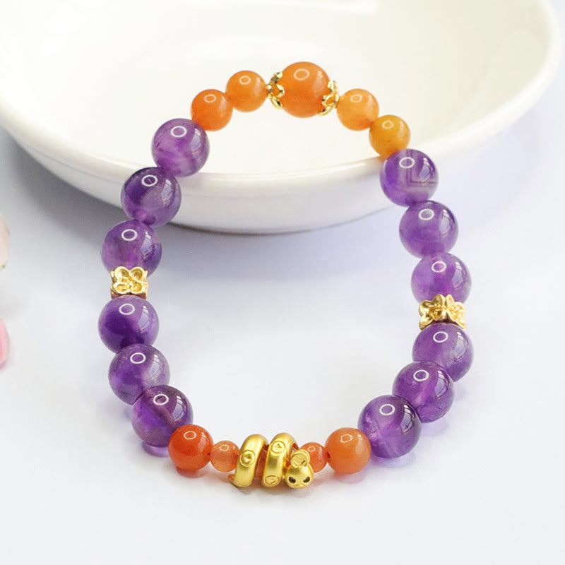 Buddha Stones Amethyst Golden Silk Jade Year of the Snake Balance Bracelet