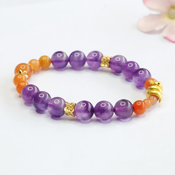 Buddha Stones Amethyst Golden Silk Jade Year of the Snake Balance Bracelet