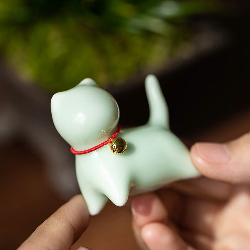 Buddha Stones Mini Cute Standing Lying Cat Tea Pet Ceramic Home Desk Figurine Decoration - image 5