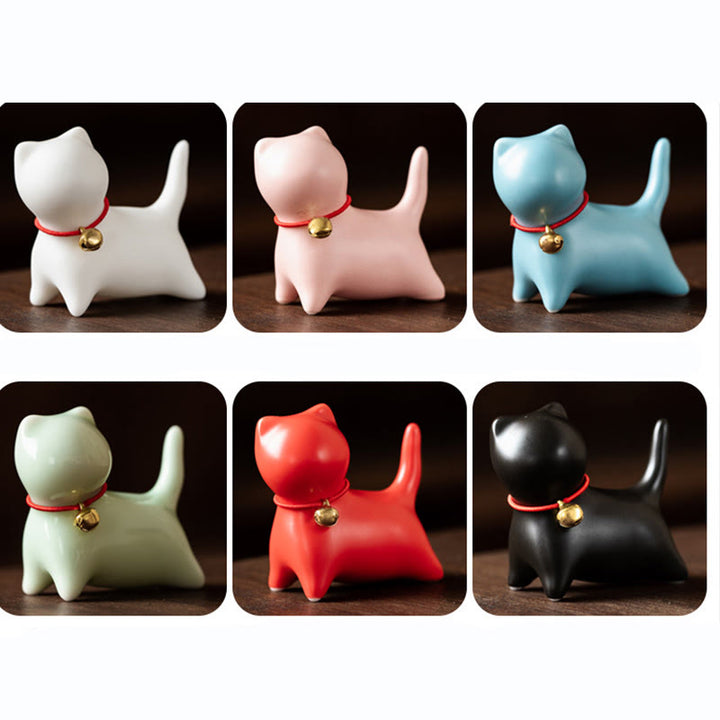 Buddha Stones Mini Cute Standing Lying Cat Tea Pet Ceramic Home Desk Figurine Decoration - image 15