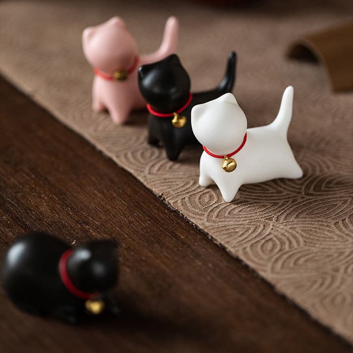 Buddha Stones Mini Cute Standing Lying Cat Tea Pet Ceramic Home Desk Figurine Decoration - image 16