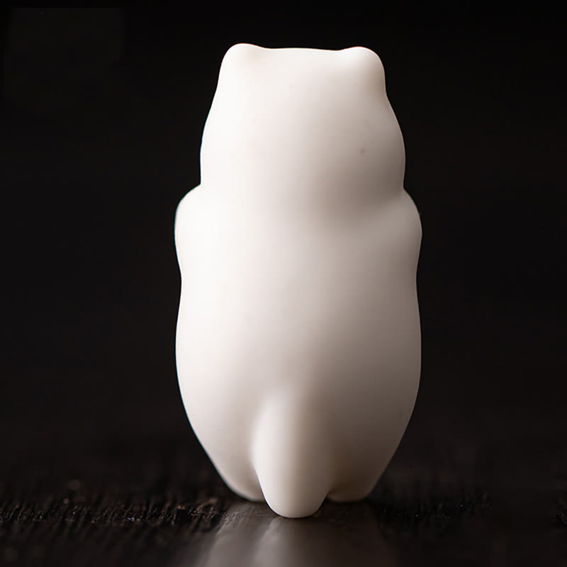 Buddha Stones Mini Hanging White Cat Tea Pet Ceramic Home Desk Figurine Decoration