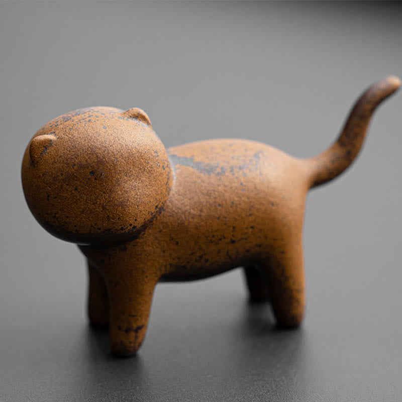 Buddha Stones Mini Standing Cat Feng Shui Frog Toad Tea Pet Ceramic Home Desk Figurine Decoration - image 2