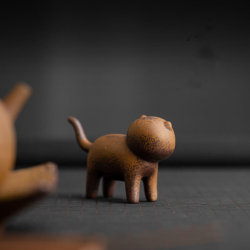 Buddha Stones Mini Standing Cat Feng Shui Frog Toad Tea Pet Ceramic Home Desk Figurine Decoration - Standing Cat 10.2*3.3*6.3cm - image 1