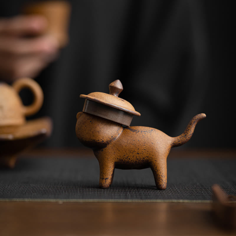 Buddha Stones Mini Standing Cat Feng Shui Frog Toad Tea Pet Ceramic Home Desk Figurine Decoration - image 4