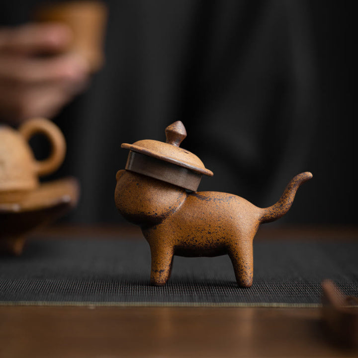 Buddha Stones Mini Standing Cat Feng Shui Frog Toad Tea Pet Ceramic Home Desk Figurine Decoration - image 3