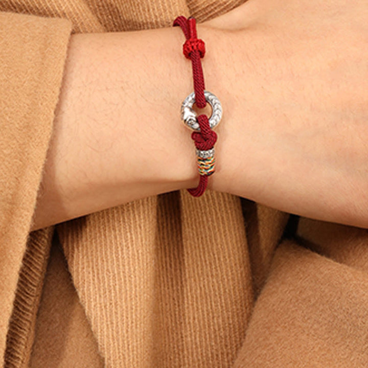 Buddha Stones Red String 999 Sterling Silver Peace Buckle Coin Year of the Snake Strength Bracelet