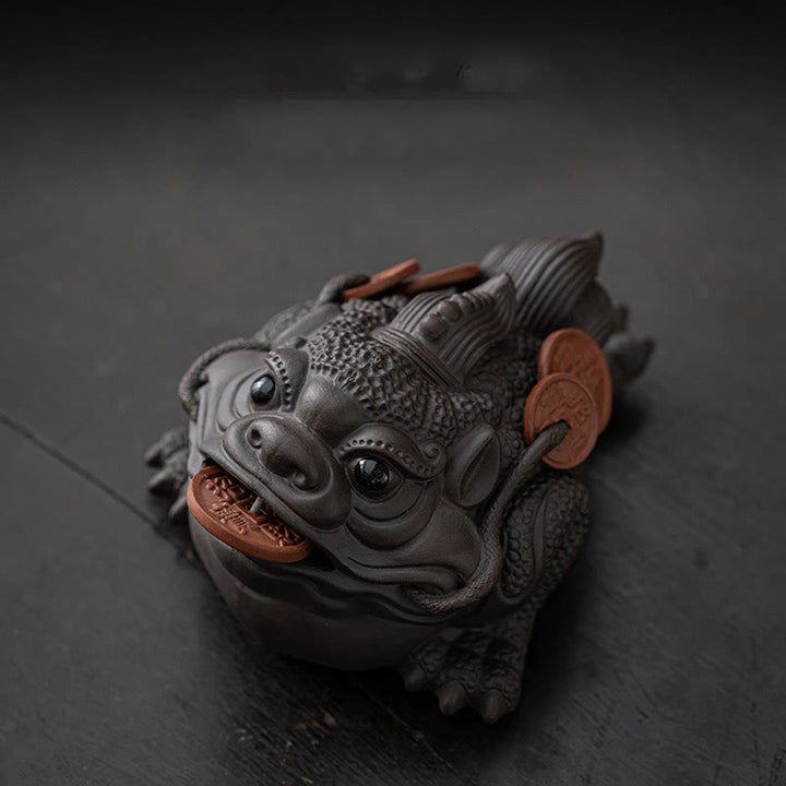 Buddha Stones Feng Shui Frog Toad Copper Coins Ceramic Purple Clay Wealth Home Tea Pet Figurine Decoration - Brown Toad 11*8*6.3cm - image 14