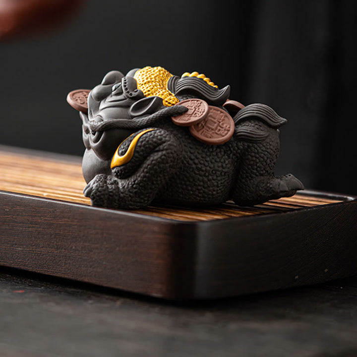 Buddha Stones Feng Shui Frog Toad Copper Coins Ceramic Purple Clay Wealth Home Tea Pet Figurine Decoration - image 6