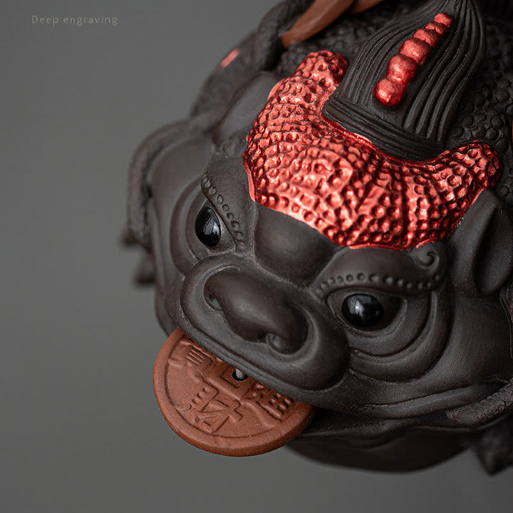 Buddha Stones Feng Shui Frog Toad Copper Coins Ceramic Purple Clay Wealth Home Tea Pet Figurine Decoration - image 12