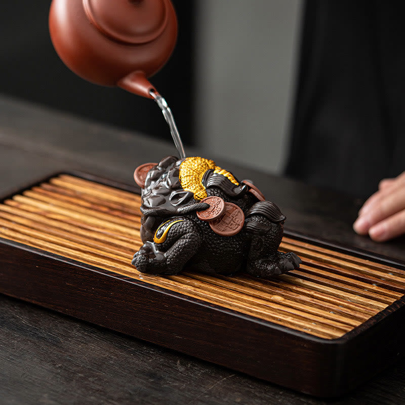 Buddha Stones Feng Shui Frog Toad Copper Coins Ceramic Purple Clay Wealth Home Tea Pet Figurine Decoration - image 8