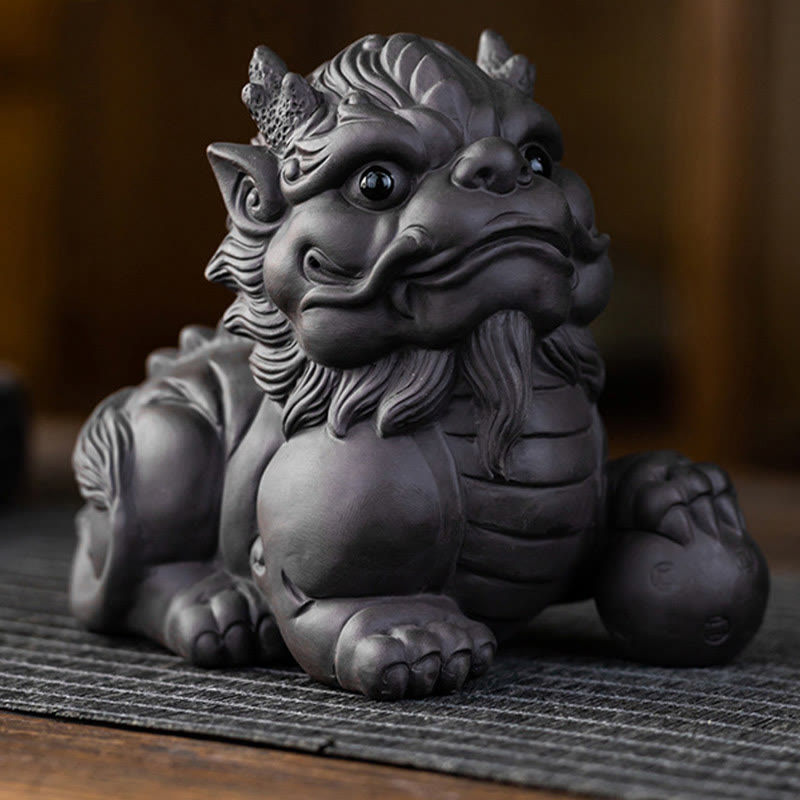 Buddha Stones PiXiu Ingot Ball Purple Clay Ceramic Tea Pet Wealth Home Figurine Decoration - Pixiu Ball 11.5*7.5*10cm - image 1