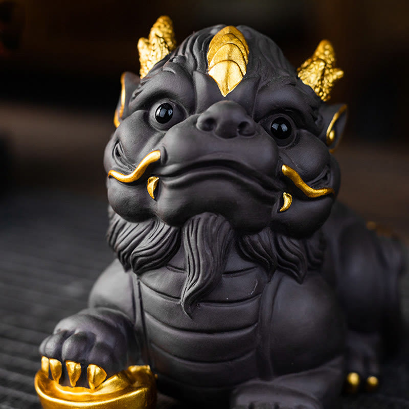 Buddha Stones PiXiu Ingot Ball Purple Clay Ceramic Tea Pet Wealth Home Figurine Decoration - image 16