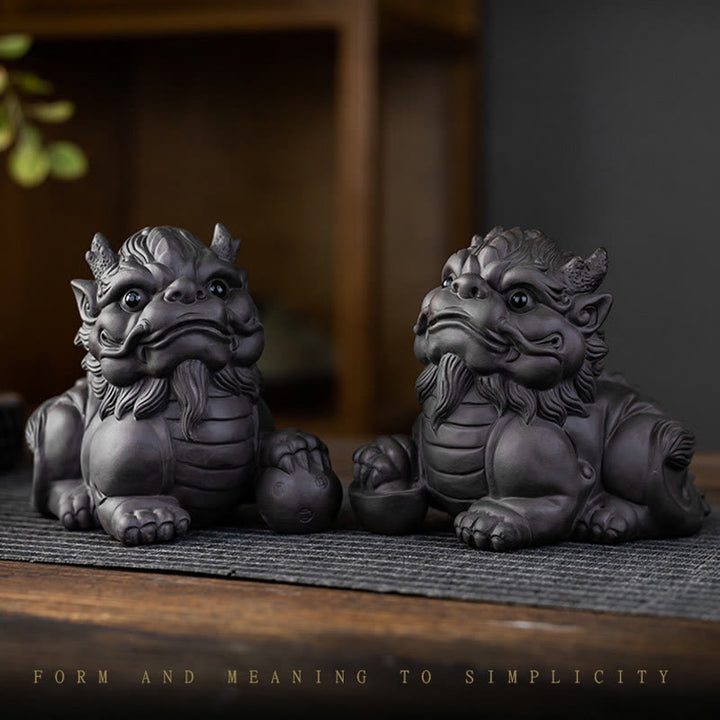 Buddha Stones PiXiu Ingot Ball Purple Clay Ceramic Tea Pet Wealth Home Figurine Decoration - image 2