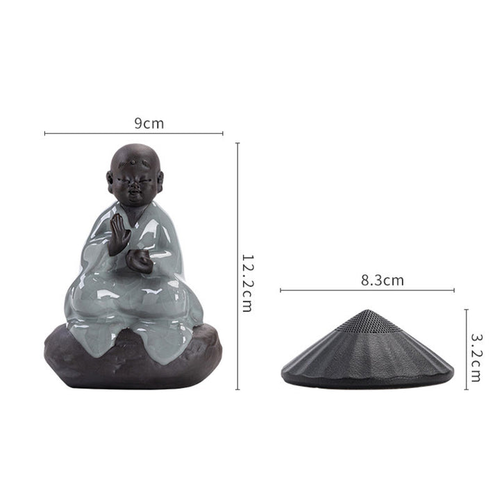 Buddha Stones Little Zen Monk Hat Strainer Ceramic Tea Accessories Figurine Home Decoration