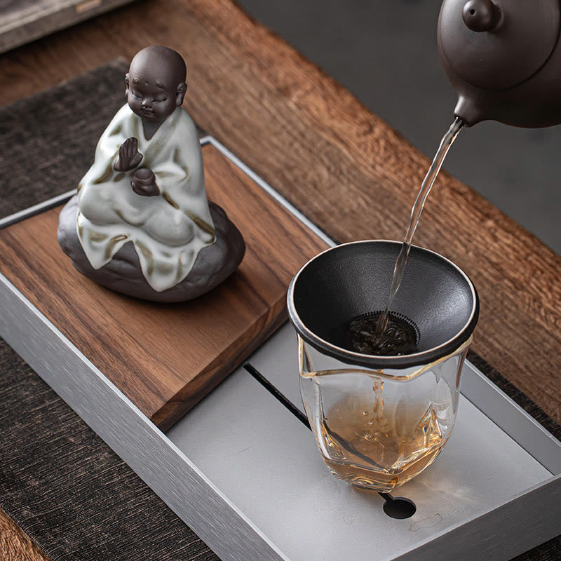 Buddha Stones Little Zen Monk Hat Strainer Ceramic Tea Accessories Figurine Home Decoration