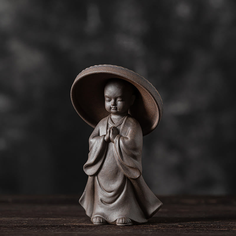 Buddha Stones Little Brown Monk Hat Strainer Ceramic Tea Accessories Figurine Zen Home Desk Decoration - image 6