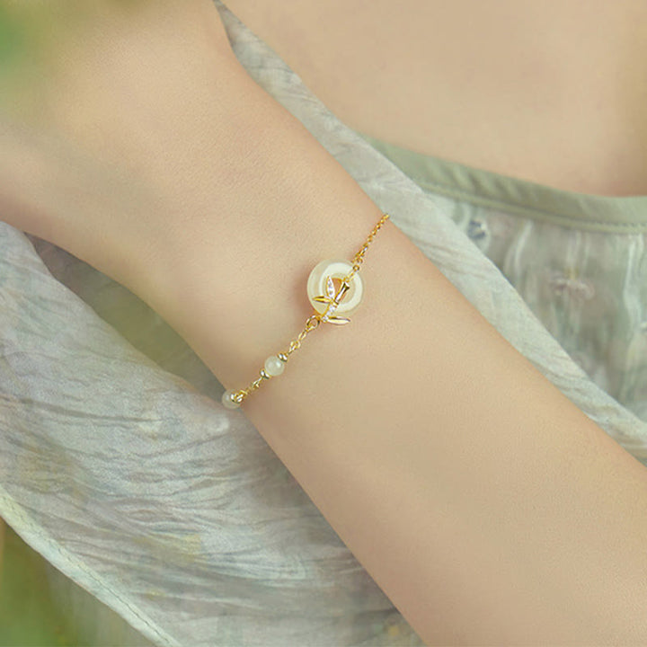 Buddha Stones Hetian Jade 925 Sterling Silver Cubic Zirconia Peace Buckle Luck Bracelet - image 4