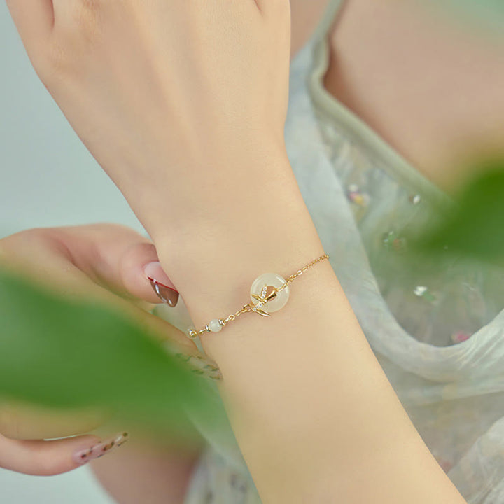 Buddha Stones Hetian Jade 925 Sterling Silver Cubic Zirconia Peace Buckle Luck Bracelet - image 2