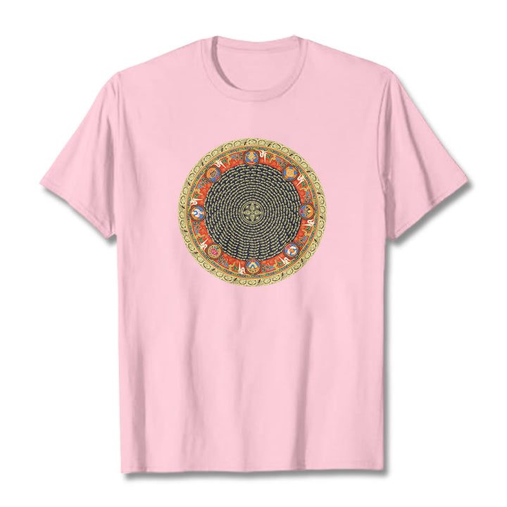 Buddha Stones Circular Om Mani Padme Hum Eight Auspicious Symbols Cotton Tee T-shirt - LightPink - 2XL - image 18