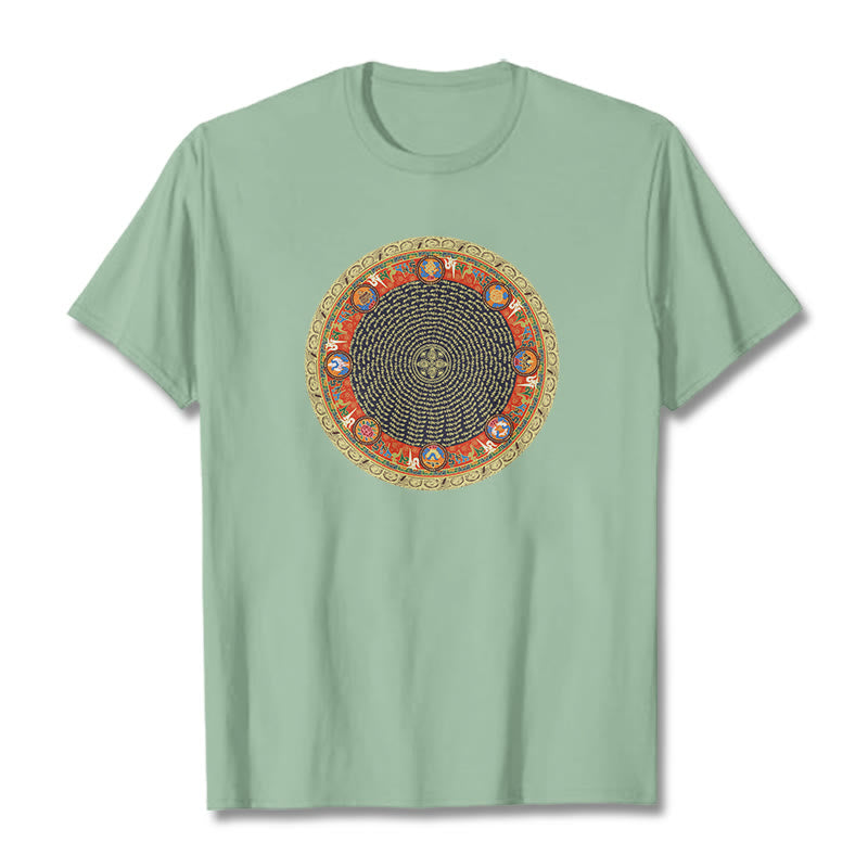 Buddha Stones Circular Om Mani Padme Hum Eight Auspicious Symbols Cotton Tee T-shirt - PaleGreen - 2XL - image 15