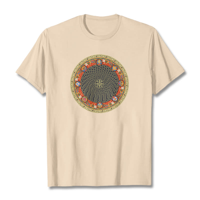Buddha Stones Circular Om Mani Padme Hum Eight Auspicious Symbols Cotton Tee T-shirt - Bisque - 2XL - image 9