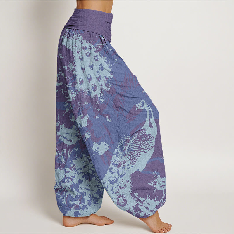 Buddha Stones Casual Peacock Grassland Women's Elastic Waist Harem Pants