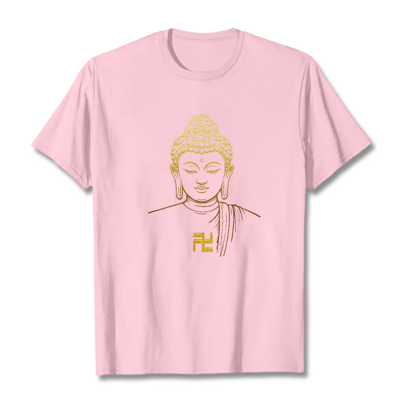 Buddha Stones Swastika Pattern Golden Buddha Cotton Tee T-shirt - LightPink - 2XL - image 19