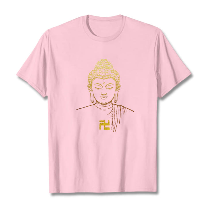 Buddha Stones Swastika Pattern Golden Buddha Cotton Tee T-shirt - LightPink - 2XL - image 19