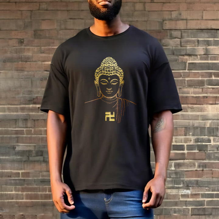 Buddha Stones Swastika Pattern Golden Buddha Cotton Tee T-shirt - image 7