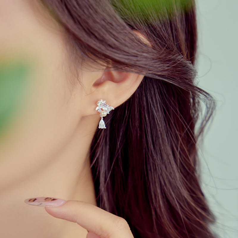 Buddha Stones Hetian Jade 925 Sterling Silver Cubic Zirconia Pearl Abundance Earrings  - image 7