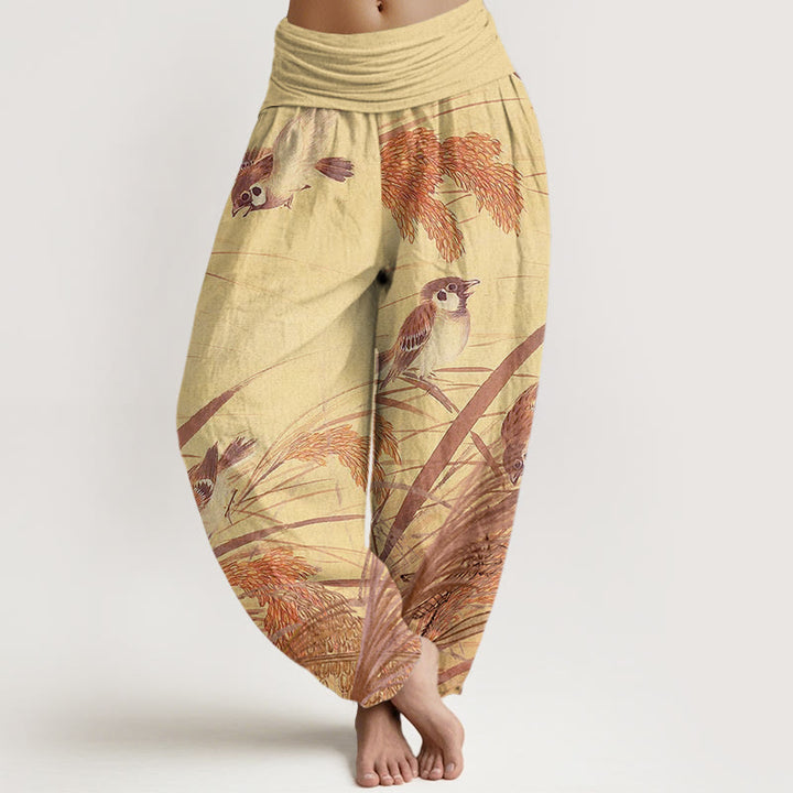 Buddha Stones Casual Sparrow Rice Ear Women's Elastic Waist Harem Pants